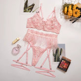 Luxury Feather Lingerie Sets for Women Luxury G-String Lace Underwear Set Sexy Bra and Panty Set with Embroidery Garter Intim