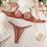 Ultra-Thin French Mesh Plaid Bra Set with Low-Rise Sexy Underwear and Bikini Panties for Big Chest Women'S Lingerie