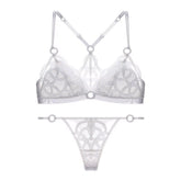 Beauty Back Triangle Cup Bra Thong French Net Gauze Embroidered Lace Decoration Bow Firm Control Wire Free