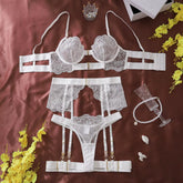 Luxury Feather Lingerie Sets for Women Luxury G-String Lace Underwear Set Sexy Bra and Panty Set with Embroidery Garter Intim
