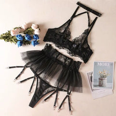 Factory Outlet Mesh Sheer Valentines Lingerie Sexy Embroidered Sexy Skirt Lingerie Women High Quality Ladies Sexy Underwear Sets