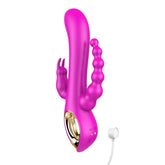USB 3 in 1 Triple Function Stimulating Anal Bead Dildo Female G Spot Pleasure Sex Toy Blue Thrusting Rabbit Vibrator for Women