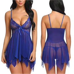 Sexy Erotic Lingerie Front Closure Babydoll Nightdress Thong Set Attractive Sleepwear Night Dress Robe Sexy Lingerie for Women