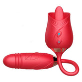 Rose Toy with Thrusting Dildo Clit Sucking Flower Rose Shape Tongue Rose with Extension Silicone Dildo Vibrator Sex Toy