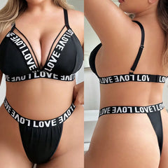 Drop Shopping New Custom Wholesale Ladies Sexy Lingerie Women'S Underwear Letter Bra Deep V Sexy Lingerie Women'S Sexy Bra Set