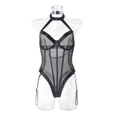 Elegant Lace Lingerie Set with Mesh Nighty and Garter Bra Panty for Honeymoon