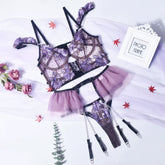 Lingerie Embroidered with Metal Chain Sexy Seductive and Sexy Uniform Wholesale Three -Piece Set Lingerie Women Clothing