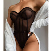 Elegant Transparent Mesh Lace Garter Bodysuit for Women - High-Quality Lingerie for All Ages