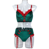 New Arrival Christmas Velvet V-Neck 2 Pcs Lingerie Set Wholesale Erotic Lace Decoration Underwear Set