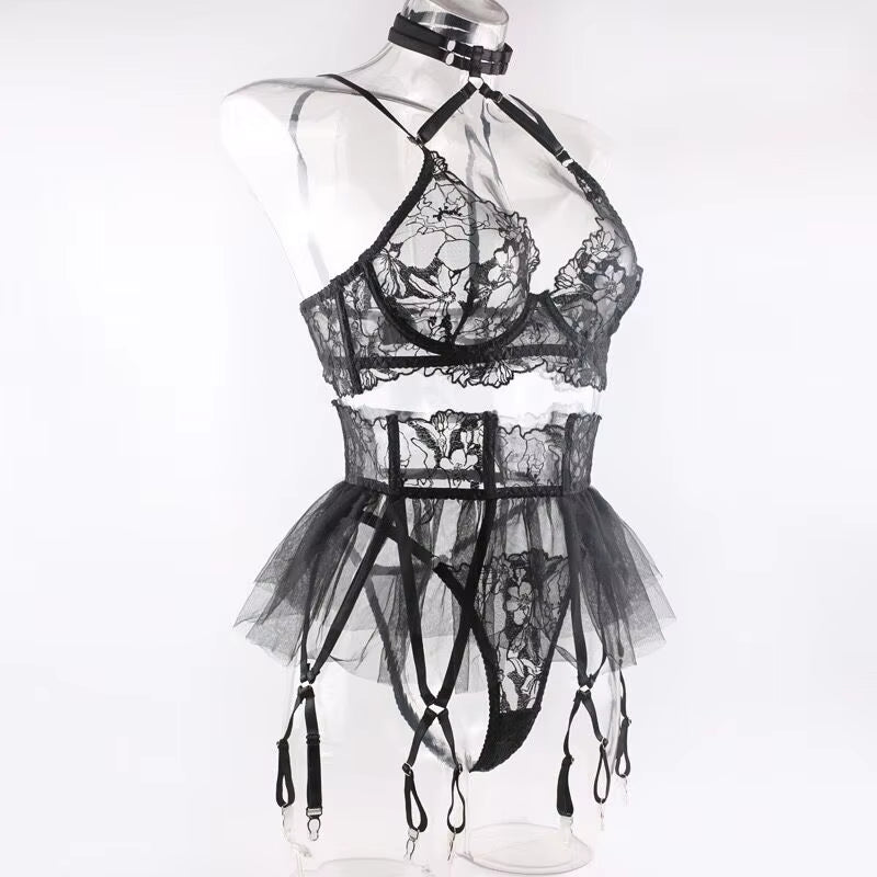 Factory Outlet Mesh Sheer Valentines Lingerie Sexy Embroidered Sexy Skirt Lingerie Women High Quality Ladies Sexy Underwear Sets