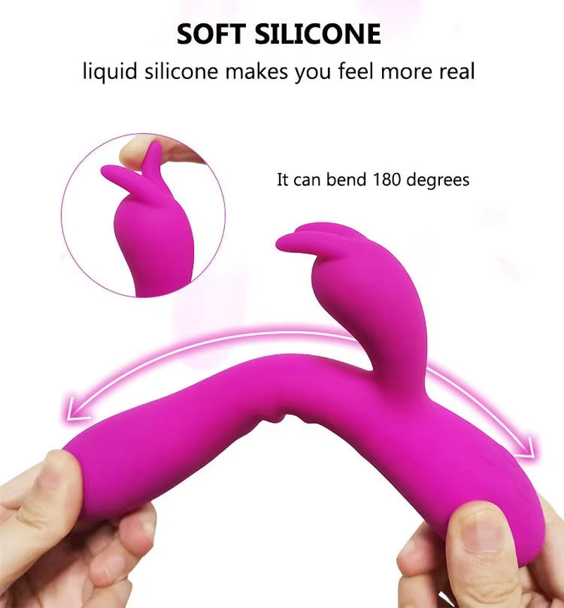 Rechargeable Dual Motor Heating Function Rabbit Ears Female Masturbation Clitoral Stimulation Rabbit Vibrator G-Spot Dildo