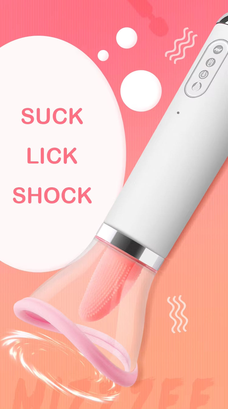 Rechargeable Big Head Fairy Wand Body Massager Heating G Spot Clitoris Stimulator Tongue Licking Sucking Vibrator for Woman