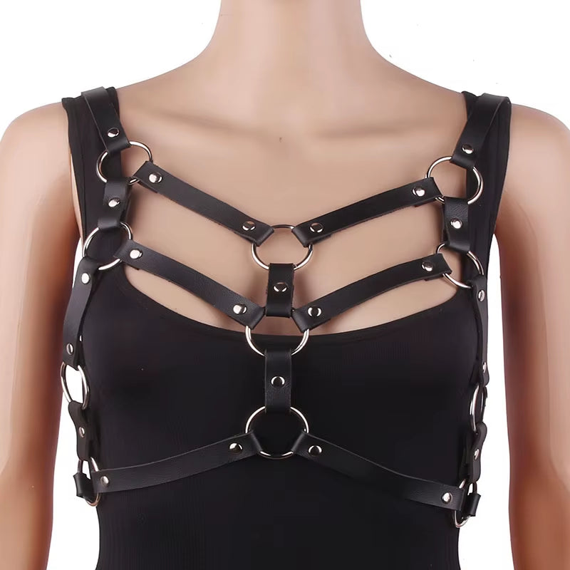 Seksfun Women's Adjustable PU Leather Chest Harness - Punk Goth Bondage Lingerie with Bra and Fetish Design