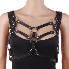 Seksfun Women's Adjustable PU Leather Chest Harness - Punk Goth Bondage Lingerie with Bra and Fetish Design