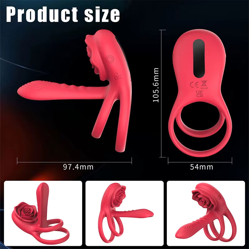 9 Frequency Internal and External Double Vibration Clitoral Stimulator Sex Toy Vibrating Cock Ring Silicone Stretchy Testicle Ring
