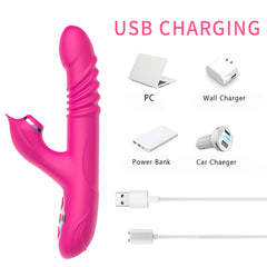 Telescopic Double Vibration Silicone Masturbator for Women with USB Rechargeable & 10 Frequencies 100% Waterproof Adult Sex Toy
