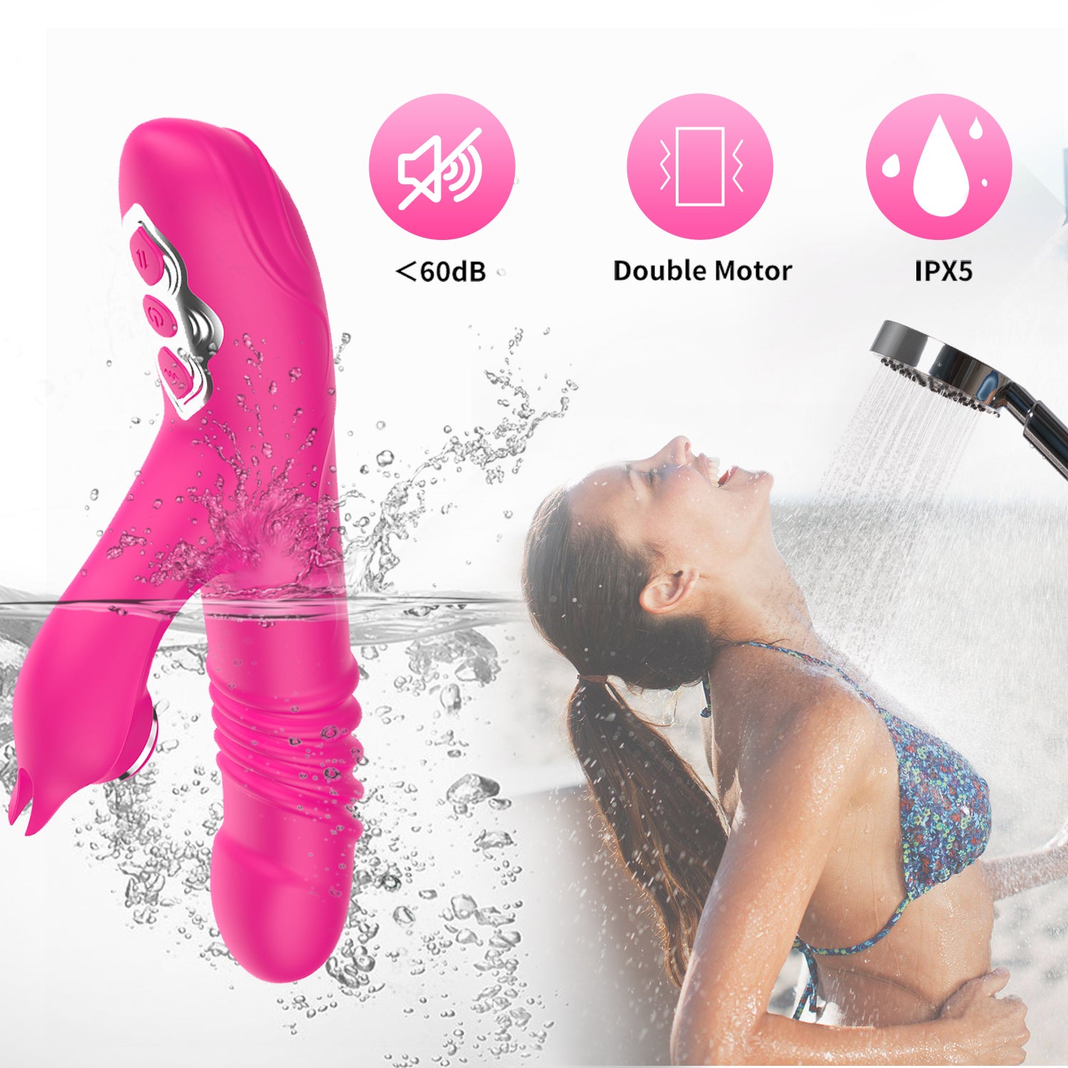 Telescopic Double Vibration Silicone Masturbator for Women with USB Rechargeable & 10 Frequencies 100% Waterproof Adult Sex Toy
