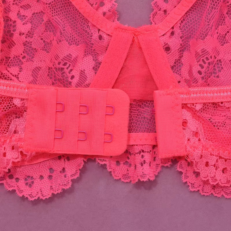 Elegant 3D Embroidered Lace Lingerie for Mature Women with Medium Control and Tassel Hollow Design