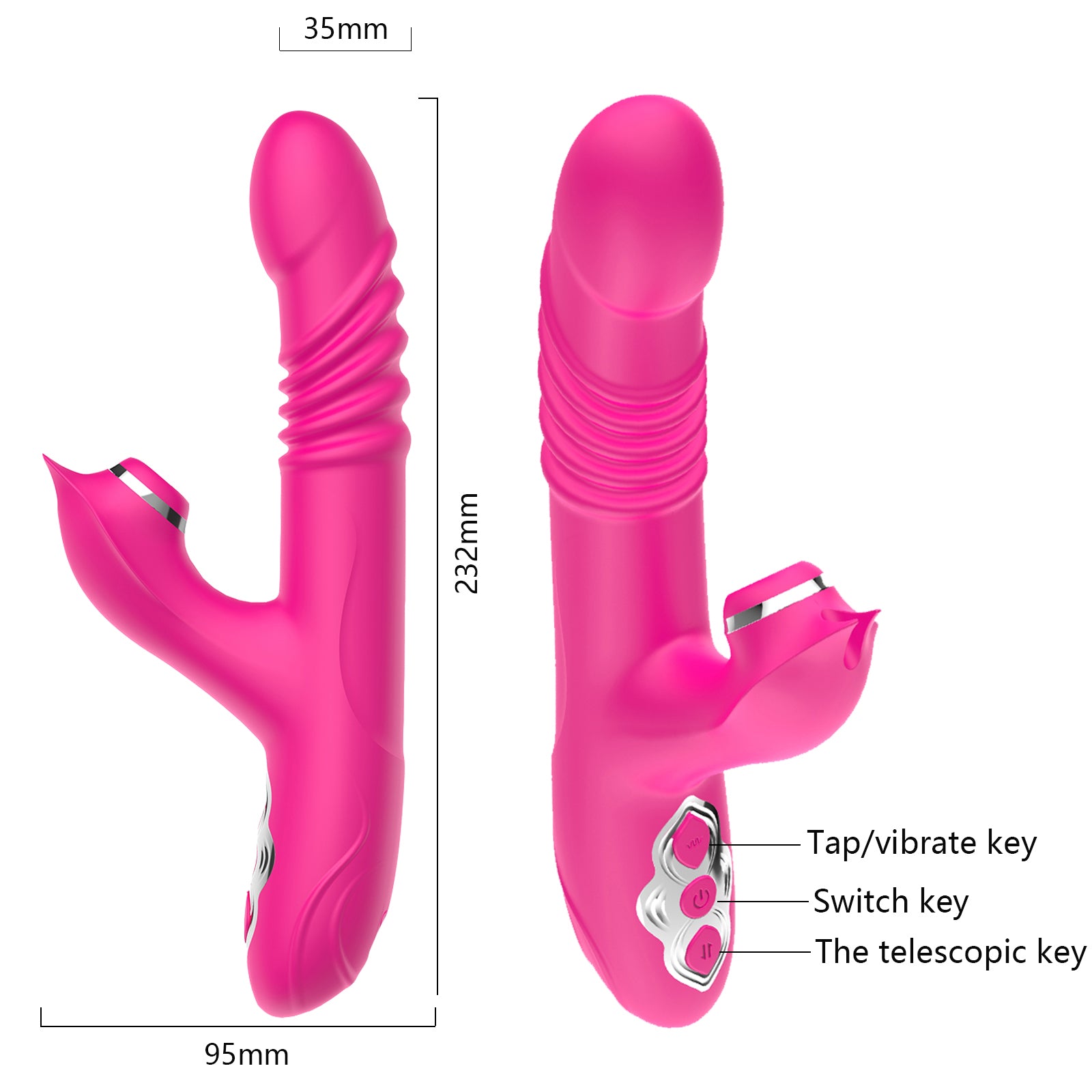 Telescopic Double Vibration Silicone Masturbator for Women with USB Rechargeable & 10 Frequencies 100% Waterproof Adult Sex Toy