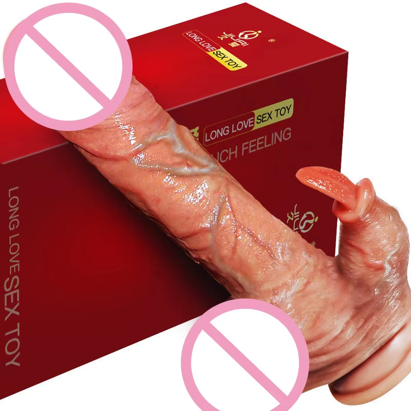 Rechargeable Vibrator Dildo 7 Modes Vibrating Telescopic Remote Control Heating Realistic Dildo with Licking Tongue for Women