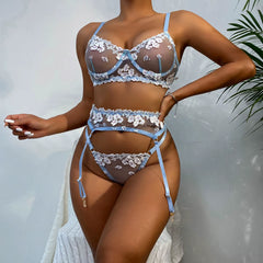 Elegant Women's Lace Lingerie Set with Steel Ring Details
