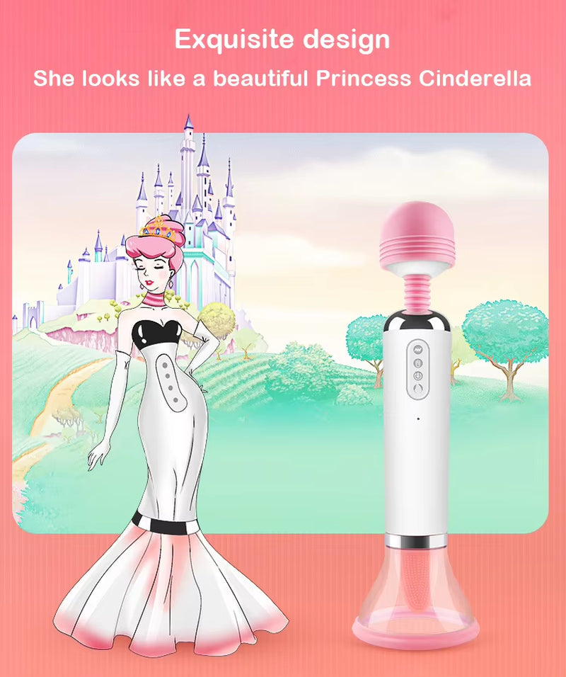 Rechargeable Big Head Fairy Wand Body Massager Heating G Spot Clitoris Stimulator Tongue Licking Sucking Vibrator for Woman