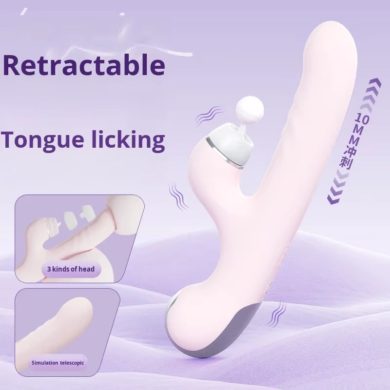 Three-In-One USB Powered Vibrator Telescopic Dildo & Instant Tide Female Sex Toy Massage Stick