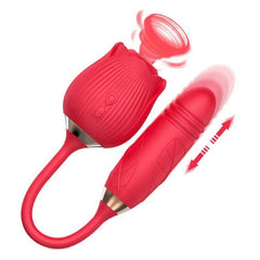 Rose Toy with Thrusting Dildo Clit Sucking Flower Rose Shape Tongue Rose with Extension Silicone Dildo Vibrator Sex Toy