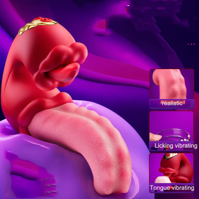 4 in 1 Tongue Thrusting Vibrators Dildo Rose Sex Toy Clitoral Stimulator G Spot Strong Swing Tongue Vibrator Women Adult Sex Toy