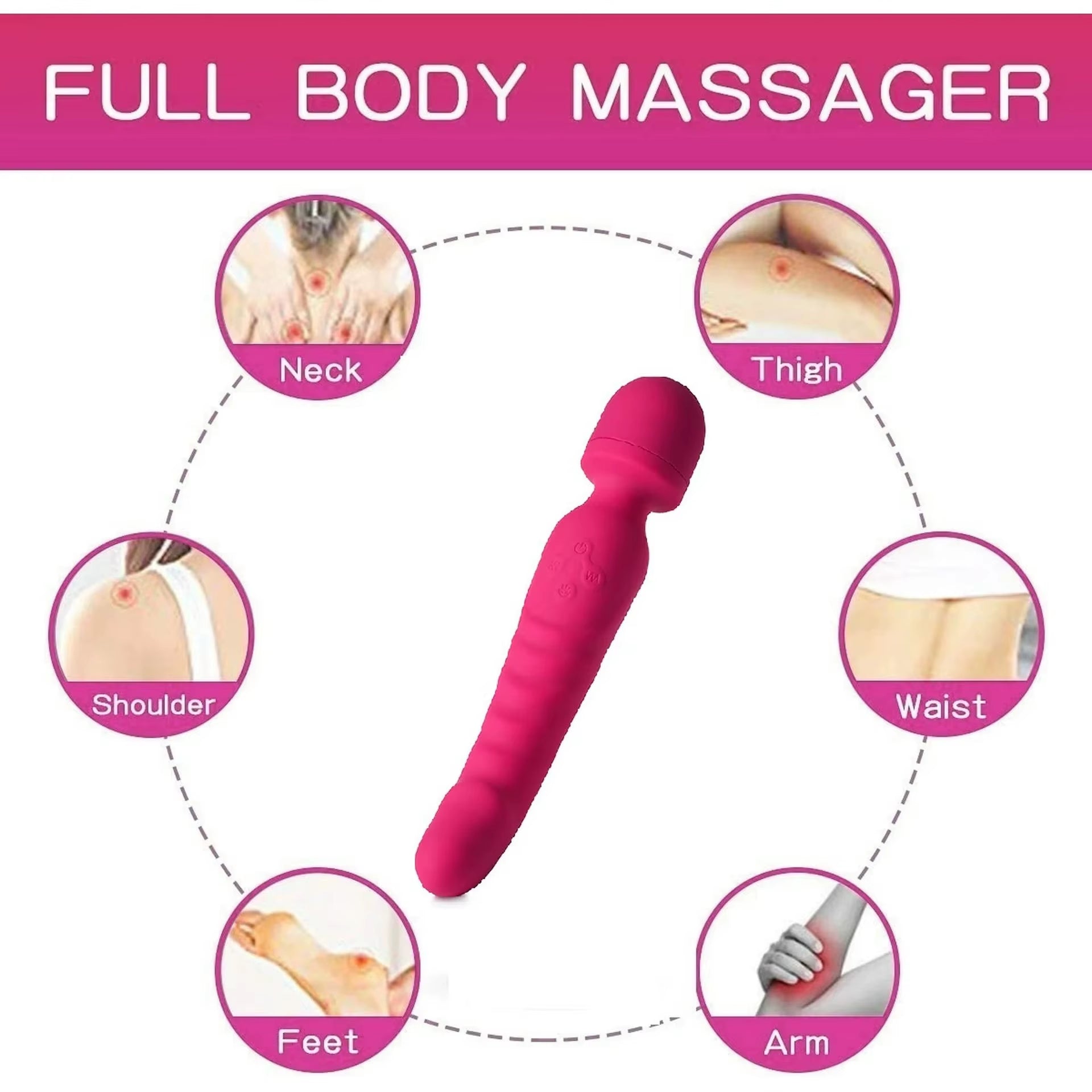 Heating Personal Body Wand Massager Dual Motor Stimulation Rechargeable Electric Silicone Hand Held G Spot Vibrator for Women