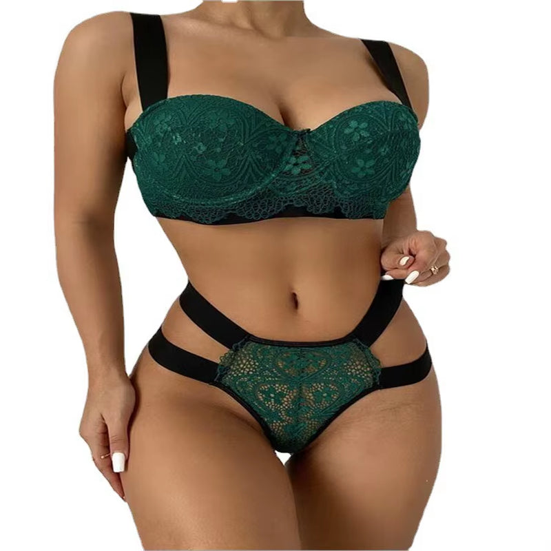 Momesh Women'S Luxury Polyester Lace Lingerie Wholesale Bra and Thongs Two Piece Set Sexy with Medium Control