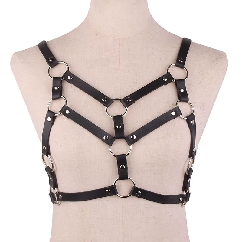Seksfun Women's Adjustable PU Leather Chest Harness - Punk Goth Bondage Lingerie with Bra and Fetish Design