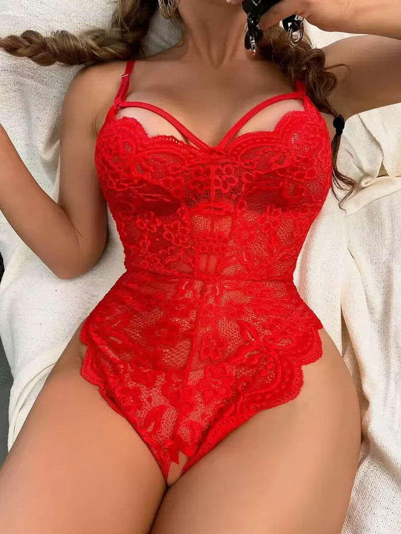 Plus Size Sexy Lace Women Transparent Erotic Open Crotch Lace Lingerie Set Sexy Lingerie plus Size Nightdress