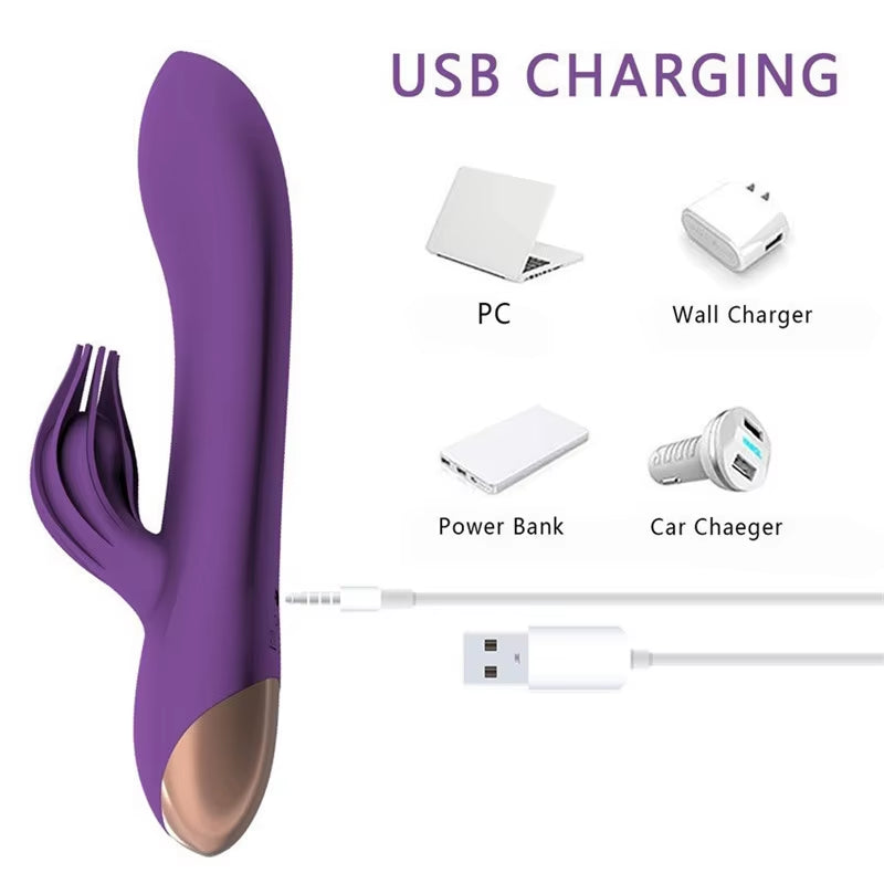 Usb Dual Motor 10 Speed Clitoris Vibrating Octopus Rotating Head Pink Vibrador Massager G-Spot Rabbit Dildo Vibrator for Women