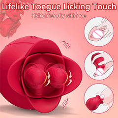 Red Flower Petal Shaped Womens Massage Clitoral Double Tongue Rose Vibrator