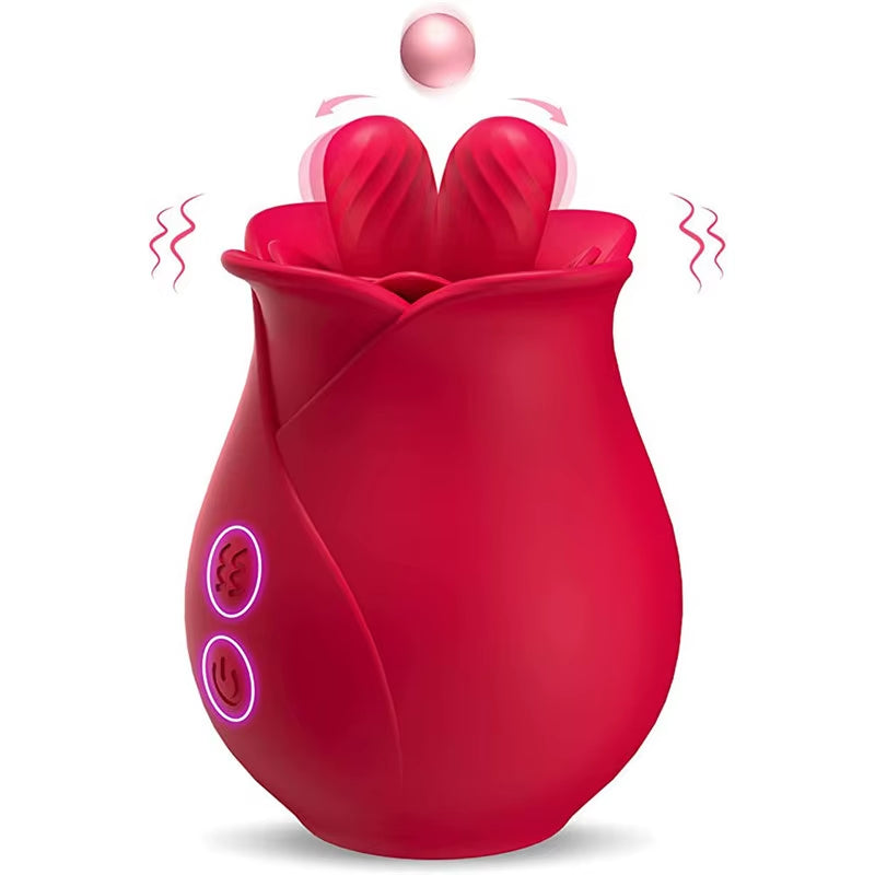 Red Flower Petal Shaped Womens Massage Clitoral Double Tongue Rose Vibrator