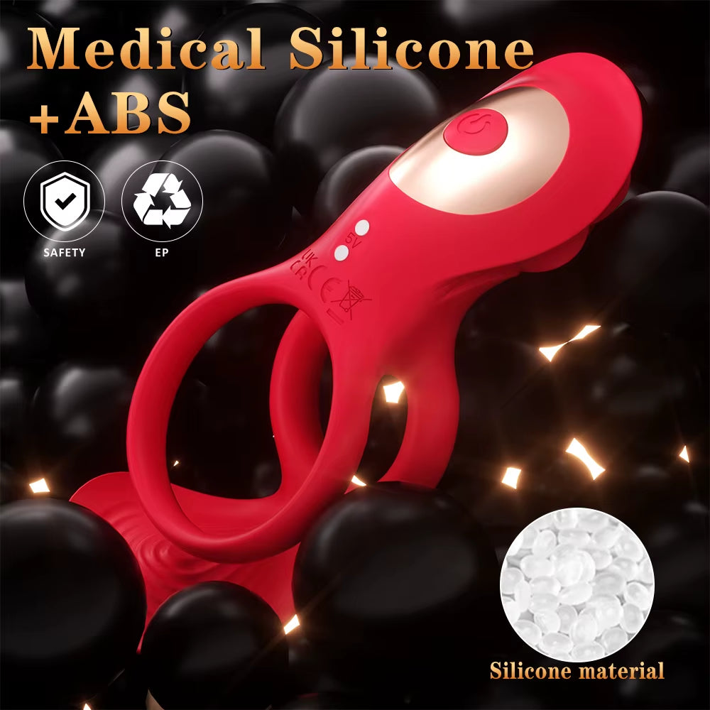 Resonance Rose Flower Adult Silicone Sex Ring Men Locking Ring Vibrating Device for Delay Ejaculation