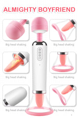 Rechargeable Big Head Fairy Wand Body Massager Heating G Spot Clitoris Stimulator Tongue Licking Sucking Vibrator for Woman