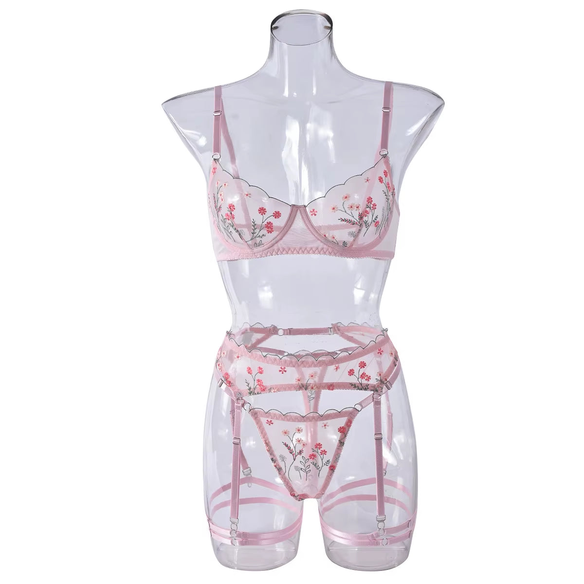 Europe and America Sexy Flower Embroidery Perspective Mesh Women'S Underwear Hot Lingerie