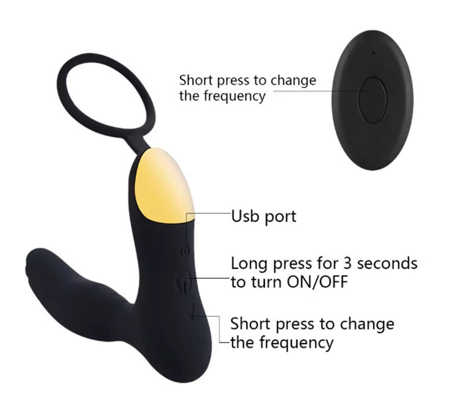 Butt Plug with Cock Ring Wireless Remote Control Male Anal Toy Prostate Massager Anal Vibrator