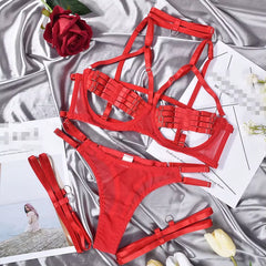 Custom Bandage Sexy Underwear Set with Steel Ring 4 Piece Lingerie Set Tight Sexy Lingerie Sets