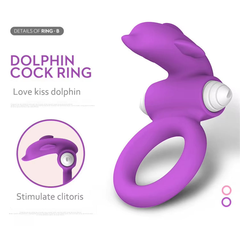 Dolphin Sex Delay Rings with Clitoral Stimulation G Spot Clit Licking Tongue Vibrating Cock Ring for male and Couples