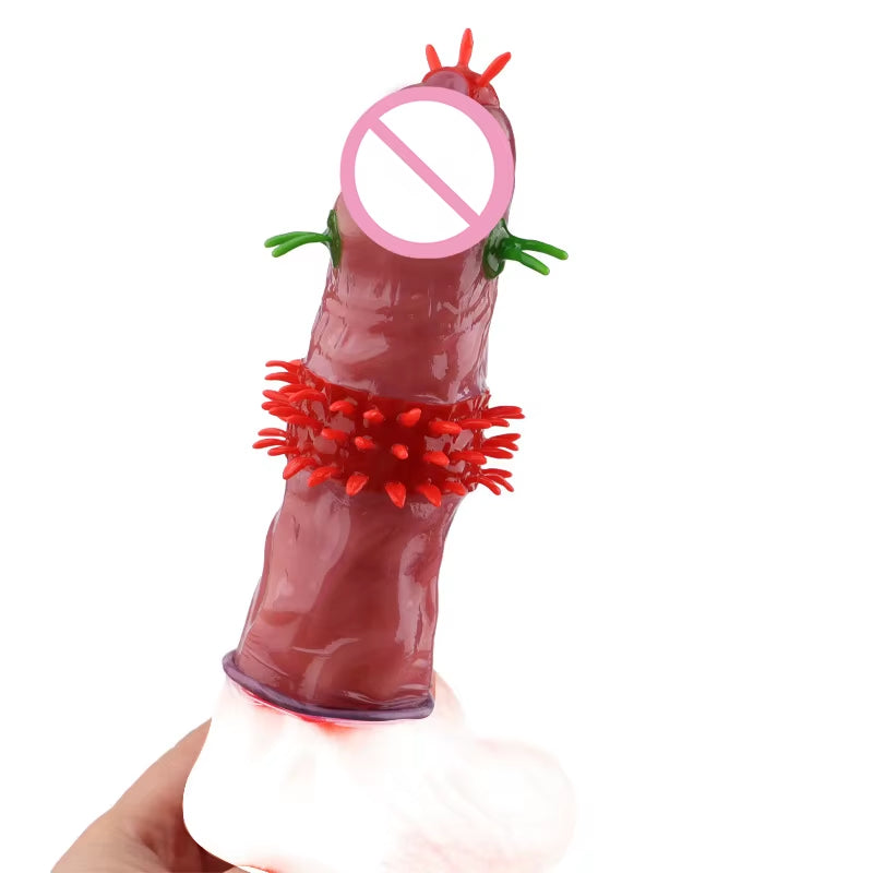 Sex Toys Penis Extension Cock Ring Sleeves Fun Natural Rubber Latex Condoms Flower-Like Spike Condom for Man
