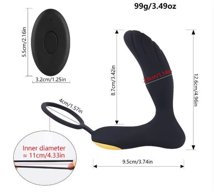 Butt Plug with Cock Ring Wireless Remote Control Male Anal Toy Prostate Massager Anal Vibrator
