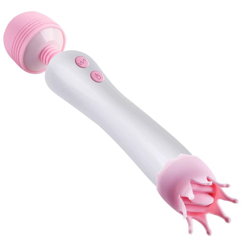 Rechargeable Big Head Fairy Wand Body Massager Heating G Spot Clitoris Stimulator Tongue Licking Sucking Vibrator for Woman
