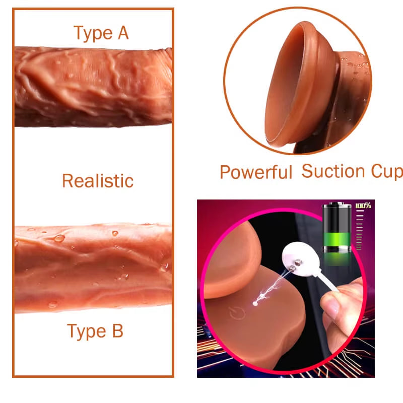 Remote Sex Toy Heating Swing Realistic Liquid Silicone Telescopic Thrusting Dildo Vibrator