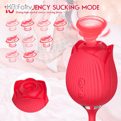 Rose Toy with Thrusting Dildo Clit Sucking Flower Rose Shape Tongue Rose with Extension Silicone Dildo Vibrator Sex Toy