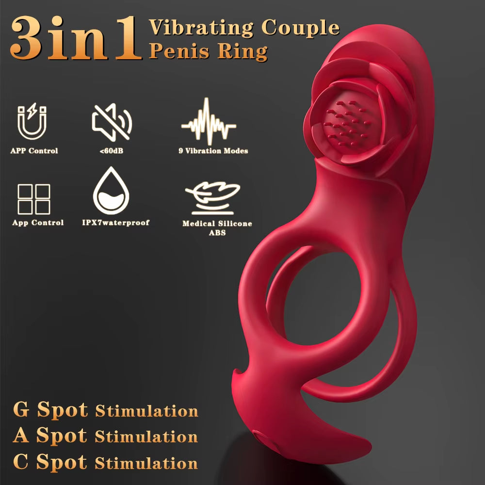 Resonance Rose Flower Adult Silicone Sex Ring Men Locking Ring Vibrating Device for Delay Ejaculation