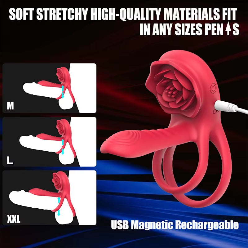 9 Frequency Internal and External Double Vibration Clitoral Stimulator Sex Toy Vibrating Cock Ring Silicone Stretchy Testicle Ring