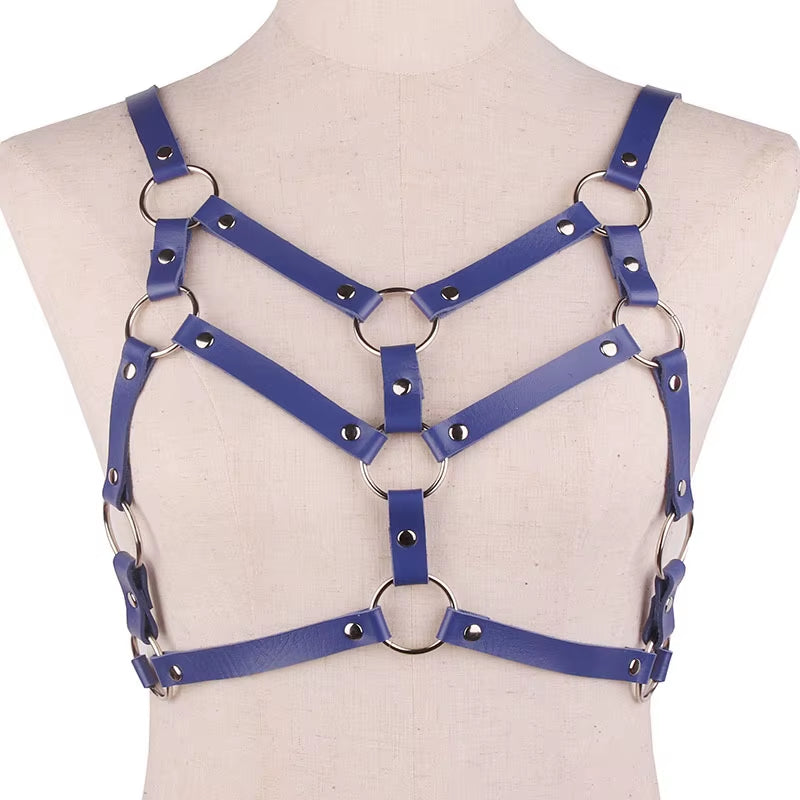 Seksfun Women's Adjustable PU Leather Chest Harness - Punk Goth Bondage Lingerie with Bra and Fetish Design